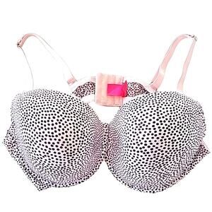 Isaac Mizraha New York Polka Dot and Lace Black Light Pink Bra Size 42DD